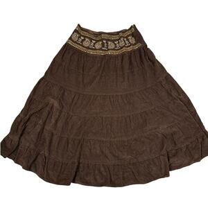 Cotton Express Womens Size L Brown Corduroy Tiered Skirt